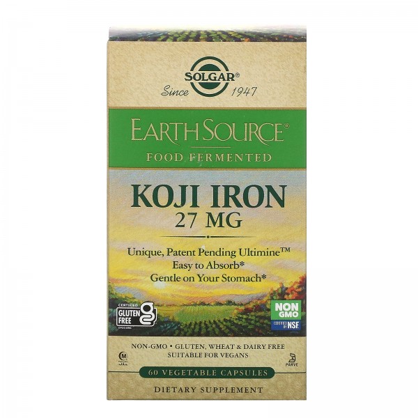 Solgar EarthSource Food Fermented Koji Iron 27 mg 60 Vegetable Capsules