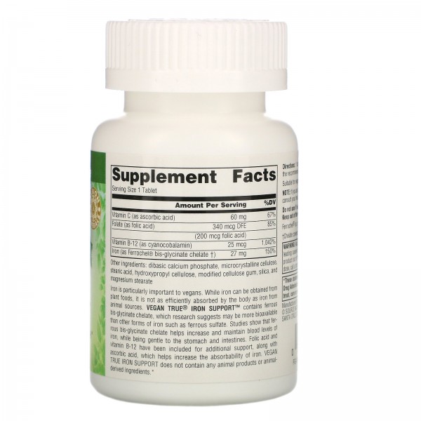 Source Naturals Vegan True Iron Support (препарат для поддержания уровня железа подходит для веганов) 180таблеток
