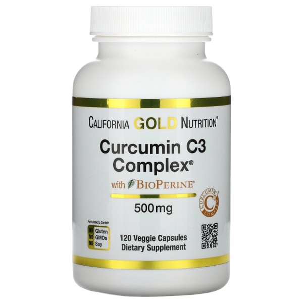 California Gold Nutrition Curcumin C3 Complex с экстрактом BioPerine 500 мг 120 растительных капсул