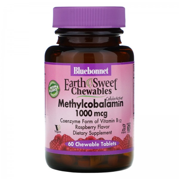 Bluebonnet Nutrition EarthSweet Жевательный метилкобаламин 1000 мкг Малина 60 жевательных таблеток