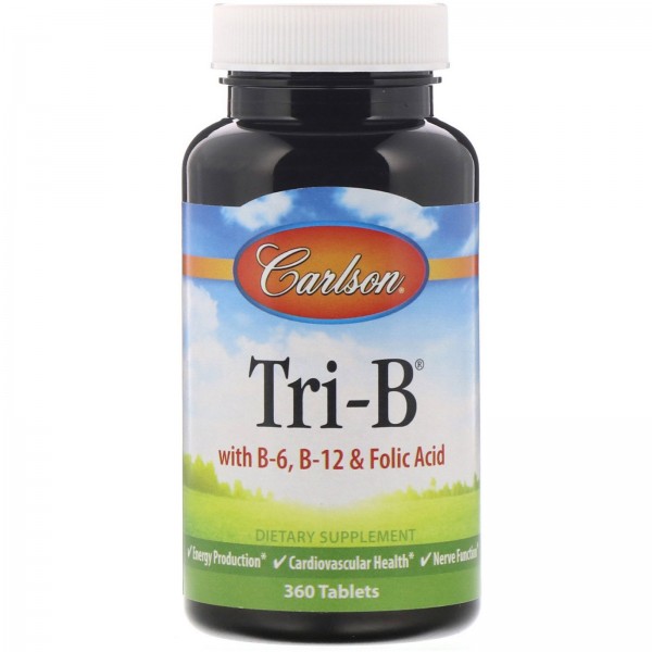 Carlson Labs Tri-B комплекс с витаминами B6 B12 и фолиевой кислотой 360 таблеток