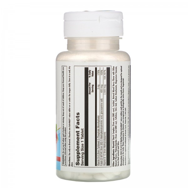 KAL Метил фолат с витаминами В6 и В12 400 мкг/3 мг/2500 мкг Ягодное ассорти 60 таблеток