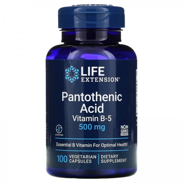 Life Extension Pantothenic Acid Vitamin B-5 500 mg 100 Vegetarian Capsules