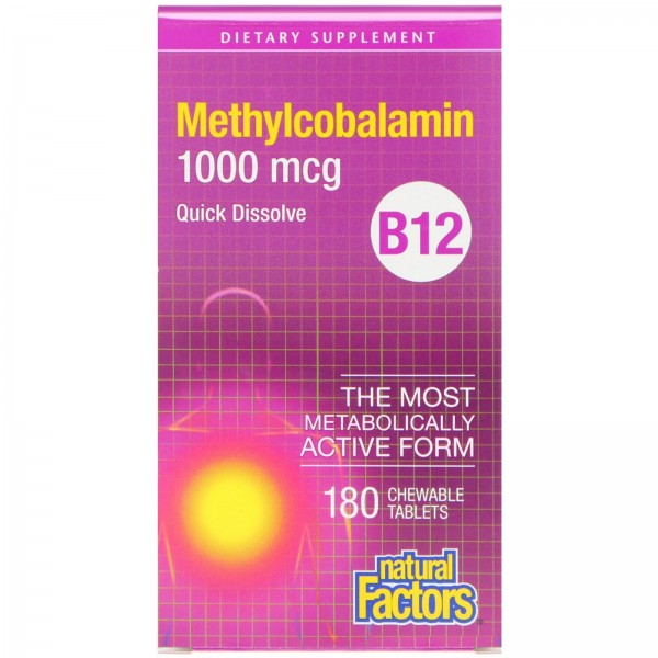 Natural Factors B12 метилкобаламин 1000мкг 180жева...