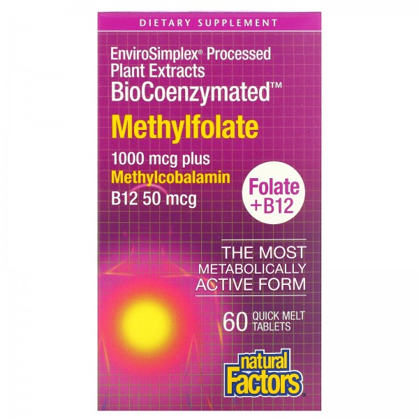 Natural Factors BioCoenzymated метилфолат 1000 мкг 60 быстрорастворимых таблеток