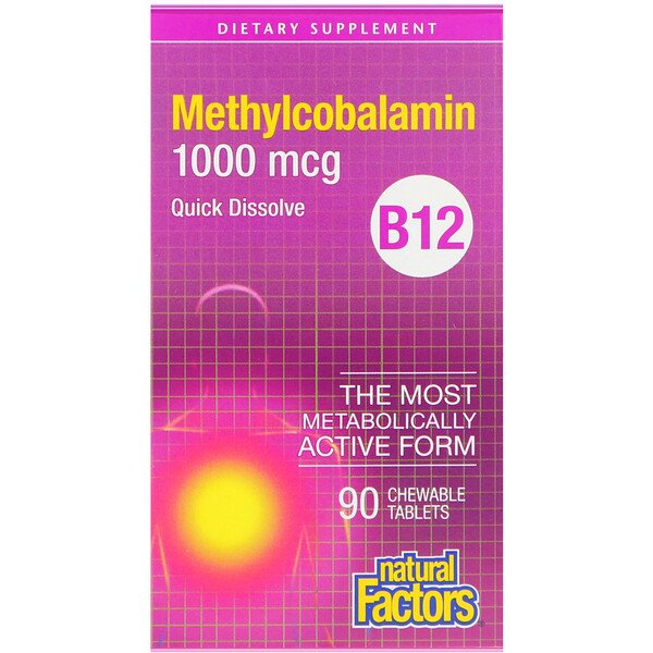 Natural Factors витамин B12 метилкобаламин 1000 мкг 90 жевательных таблеток