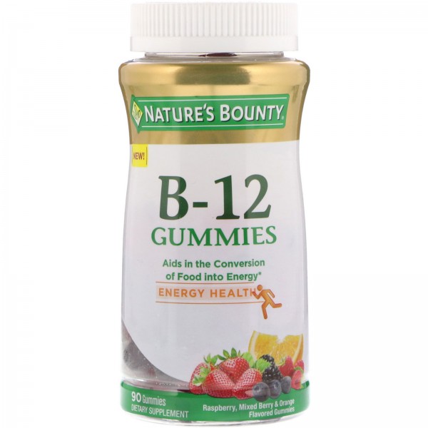 Nature's Bounty Витамин B12 500 мкг Малина-апельсин 90 жевательных таблеток
