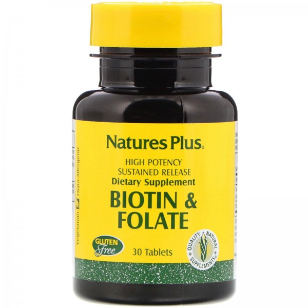 Nature's Plus Биотин и фолиевая кислота 30 таблето...