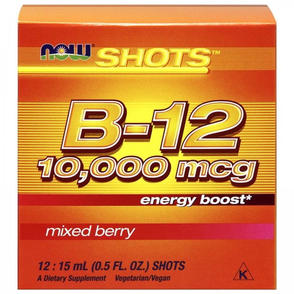 Now Foods Shots витамин B12 10000 мкг ягодное ассорти 12 порций по 15 мл