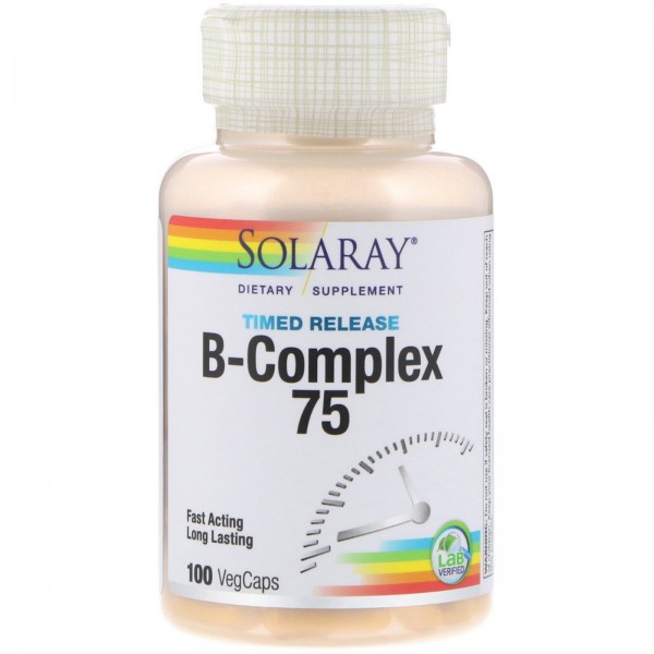 Solaray B-Complex75 комплекс с витаминами группыB медленного высвобождения 100вегетарианских капсул