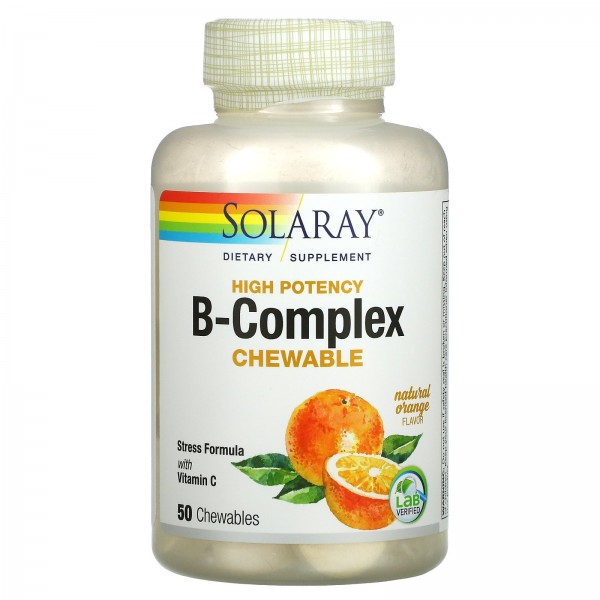 Solaray High Potency Vitamin B-Complex with Vitamin C Natural Orange 50 Chewables