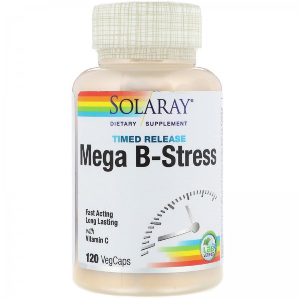 Solaray Mega B-Stress 120 капсул пролонгированного действия с оболочкой из ингредиентов растительного происхождения