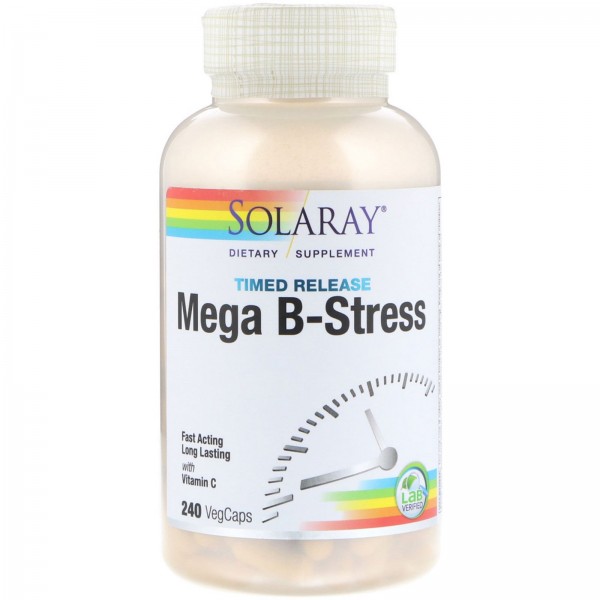 Solaray Mega B-Stress с медленным высвобождением 240 веганских капсул