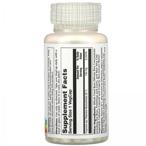 Solaray Vitamin B-1 with Aloe Vera 100 mg 100 VegCaps