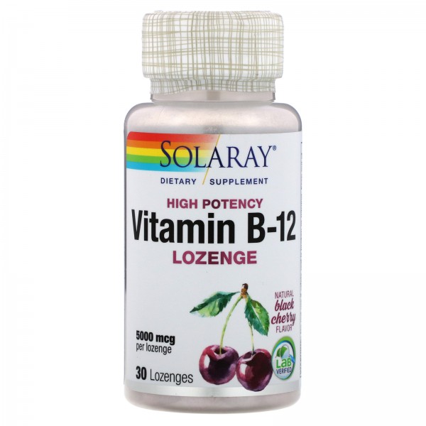 Solaray Vitamin B-12 Natural Black Cherry 5000 mcg 30 Lozenges
