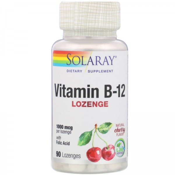 Solaray Витамин B12 1000 мг Вишня 90 пастилок...