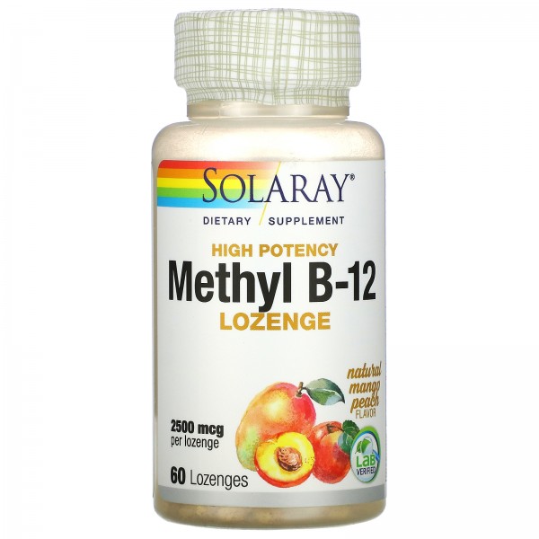 Solaray Витамин B12 метил 2500 мкг Манго-персик 60...