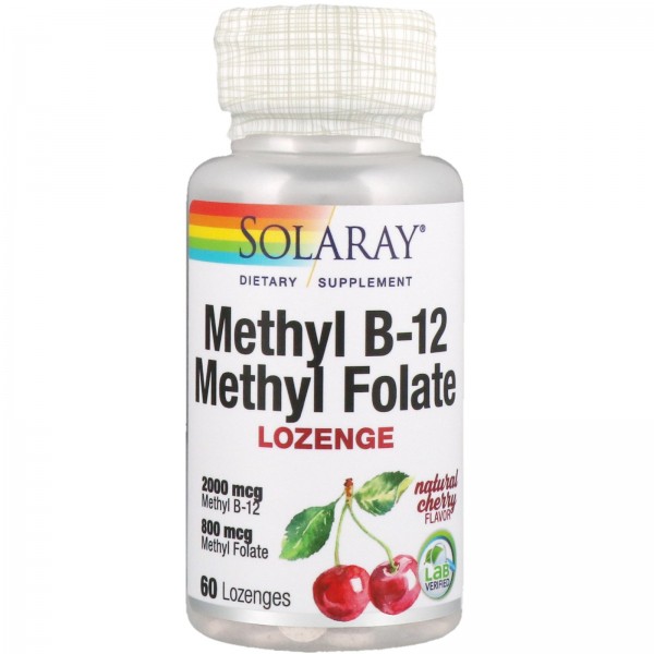 Solaray Витамин метил B12 и Метилфолат 2000/800 мкг Вишня 60 леденцов