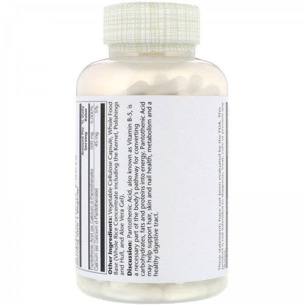Solaray Пантотеновая кислота 500 мг 250 растительных капсул