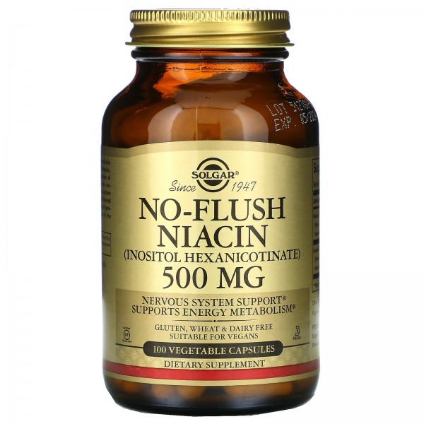 Solgar Ниацин без покраснений 500 мг 100 вегетарианских капсул