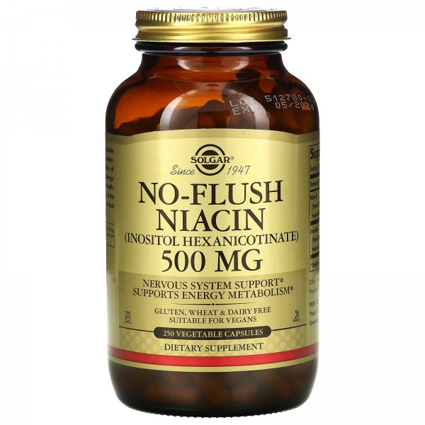 Solgar Ниацин без покраснений 500 мг 250 растительных капсул