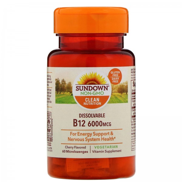 Sundown Naturals Витамин B12 6000 мкг Вишня 60 пас...