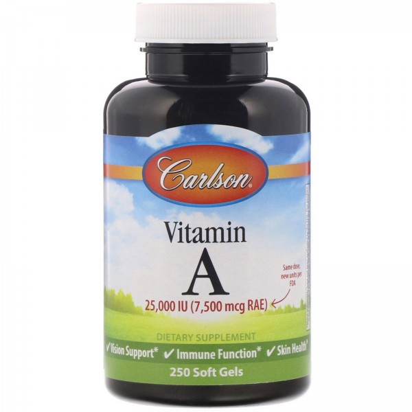 Carlson Labs витаминA 7500мкг RAE (25000МЕ) 250мяг...
