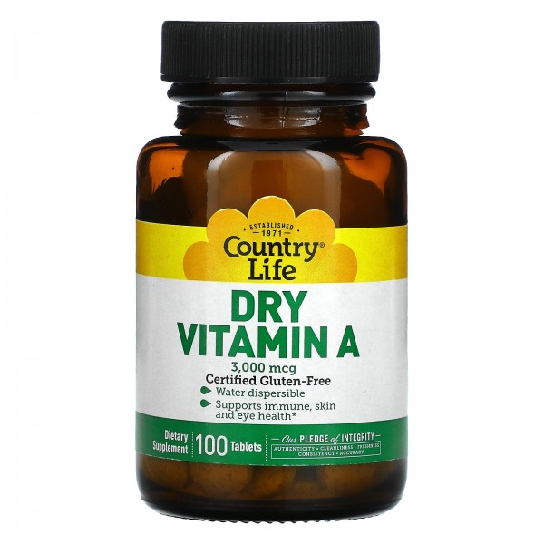 Country Life Dry Vitamin A 3000 mcg 100 Tablets