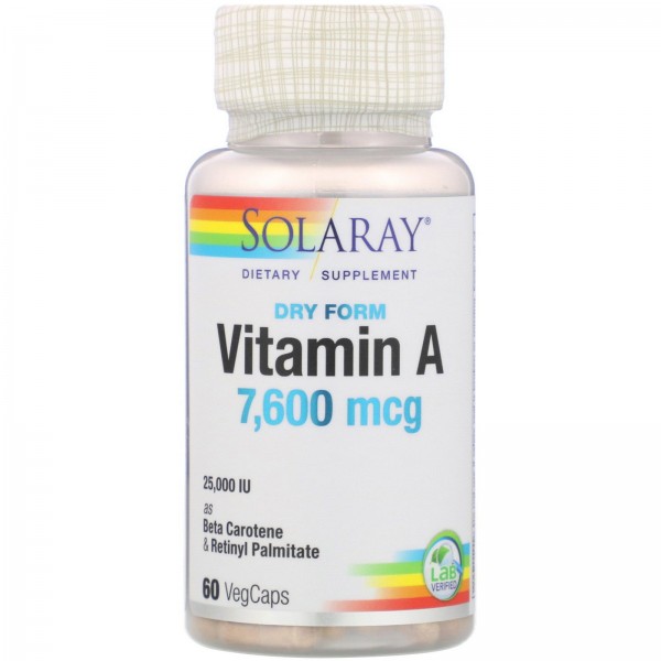 Solaray витамин A в сухой форме 7600 мкг 60 растит...