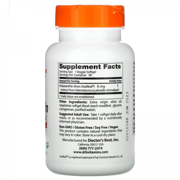 Doctor's Best Астаксантин с AstaReal 6 мг 90 растительных капсул