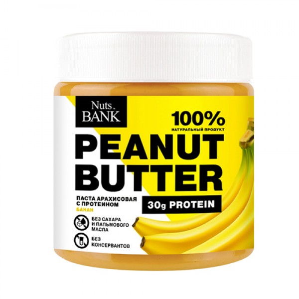 Nuts Bank Паста арахисовая `Банан`, протеиновая 500 г