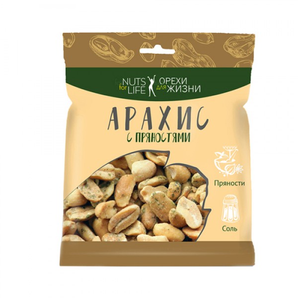 Nuts for life Арахис соленый с пряностями, обжаренный 50 г