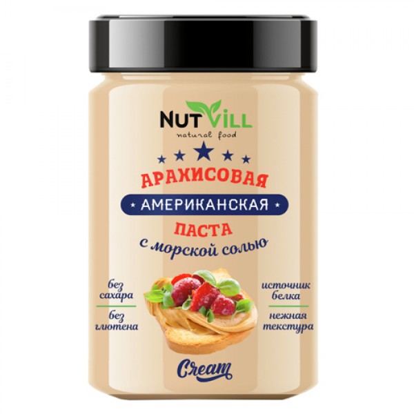 NutVill Паста `Американская` арахисовая с морской солью, без сахара 180 г