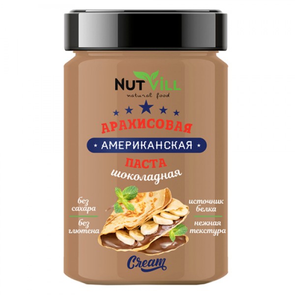 NutVill Паста `Американская` арахисовая шоколадная, без сахара 180 г