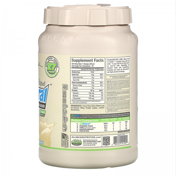 ALLMAX Nutrition Изолят протеина IsoNatural без вкуса 907 г