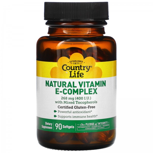 Country Life комплекс натуральных витаминов группы E со смешанными токоферолами 400 МЕ 90 капсул