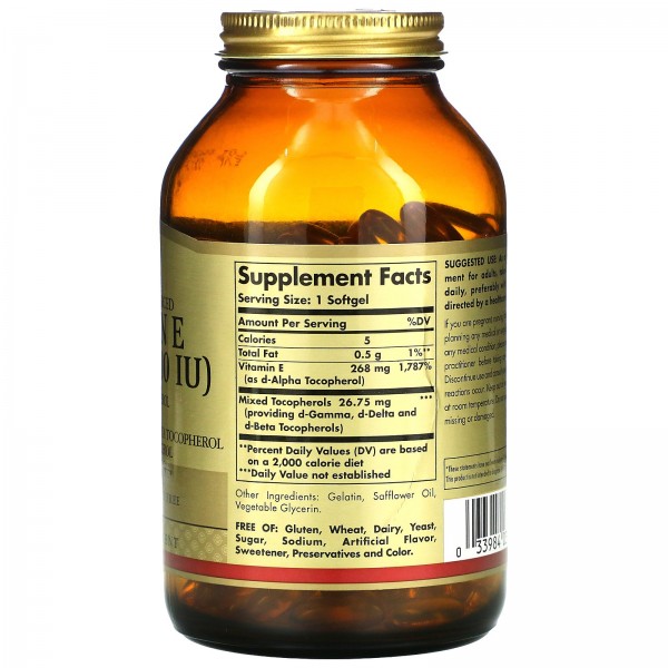 Solgar Витамин E 268 мг 400 МЕ 250 мягких желатиновых капсул