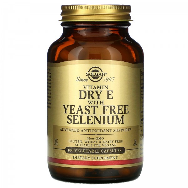 Solgar Витамин E с селеном без дрожжей 100 вегетарианских капсул
