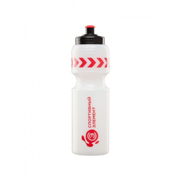 Sports Element Бутылка «Кварц» 800 мл белая бутылка с черной крышкой, красным носиком. Красный логотип