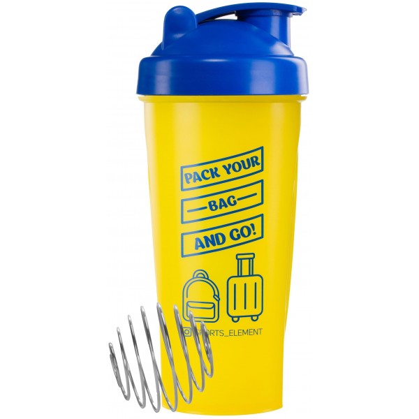 Sports Element Спортивный шейкер «Bag» 600 мл Желтый с синей крышкой и логотипом
