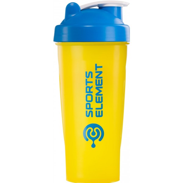 Sports Element Шейкер S01-600 600 мл желтый с голубой крышкой и логотипом, белой защелкой