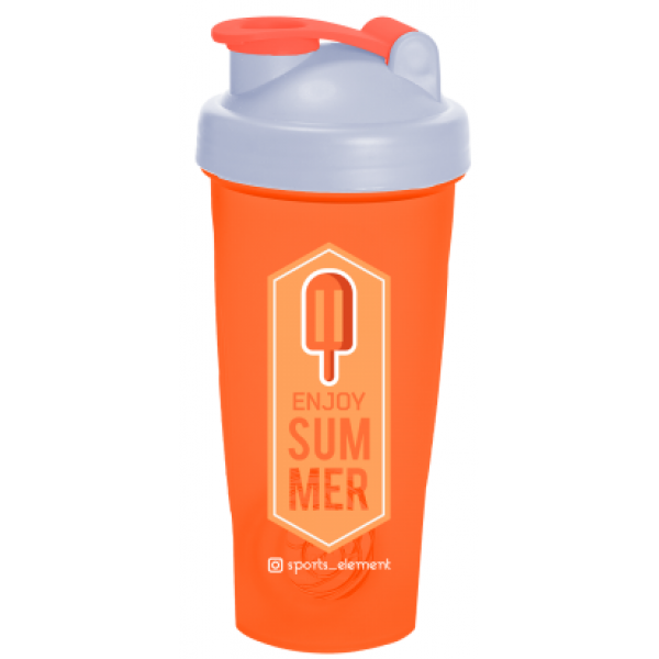 Sports Element Шейкер S01-600 600 мл оранжевый флуоресцентный, белая крышка, без лого