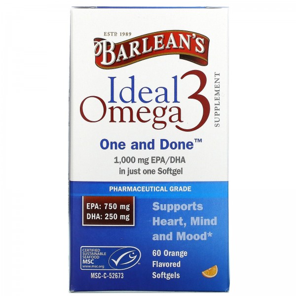 Barlean's Ideal Омега-3 1000 мг EPA/DHA Апельсин 60 софтгель