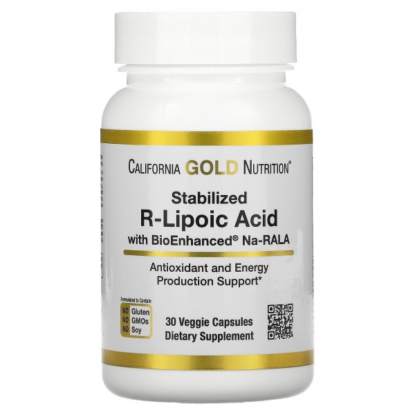 California Gold Nutrition стабилизированная R-липоевая кислота 30 растительных капсул