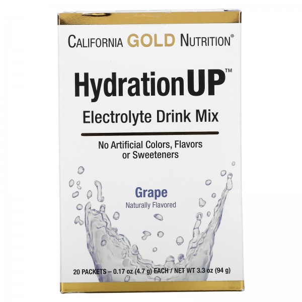California Gold Nutrition Электролиты HydrationUP Виноград 20 пакетиков по 4,7 г