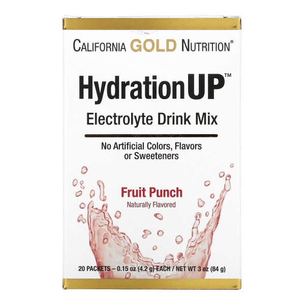 California Gold Nutrition Электролиты HydrationUP Фруктовый пунш 20 пакетиков по 4,2 г
