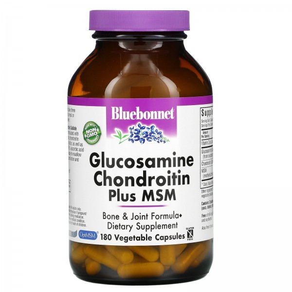 Bluebonnet Nutrition Глюкозамин-хондроитин-МСМ 180 вегетарианских капсул