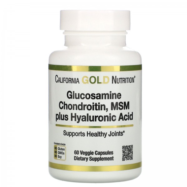 California Gold Nutrition глюкозамин хондроитин и МСМ с гиалуроновой кислотой 60растительных капсул