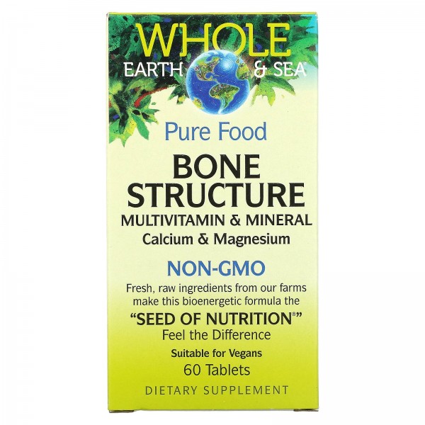 Natural Factors Whole Earth & Sea Bone Structure Multivitamin & Mineral Calcium & Magnesium 60 Tablets