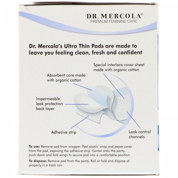 Dr. Mercola Органические ультратонкие ватные прокладки ночные с крылышками 10 прокладок